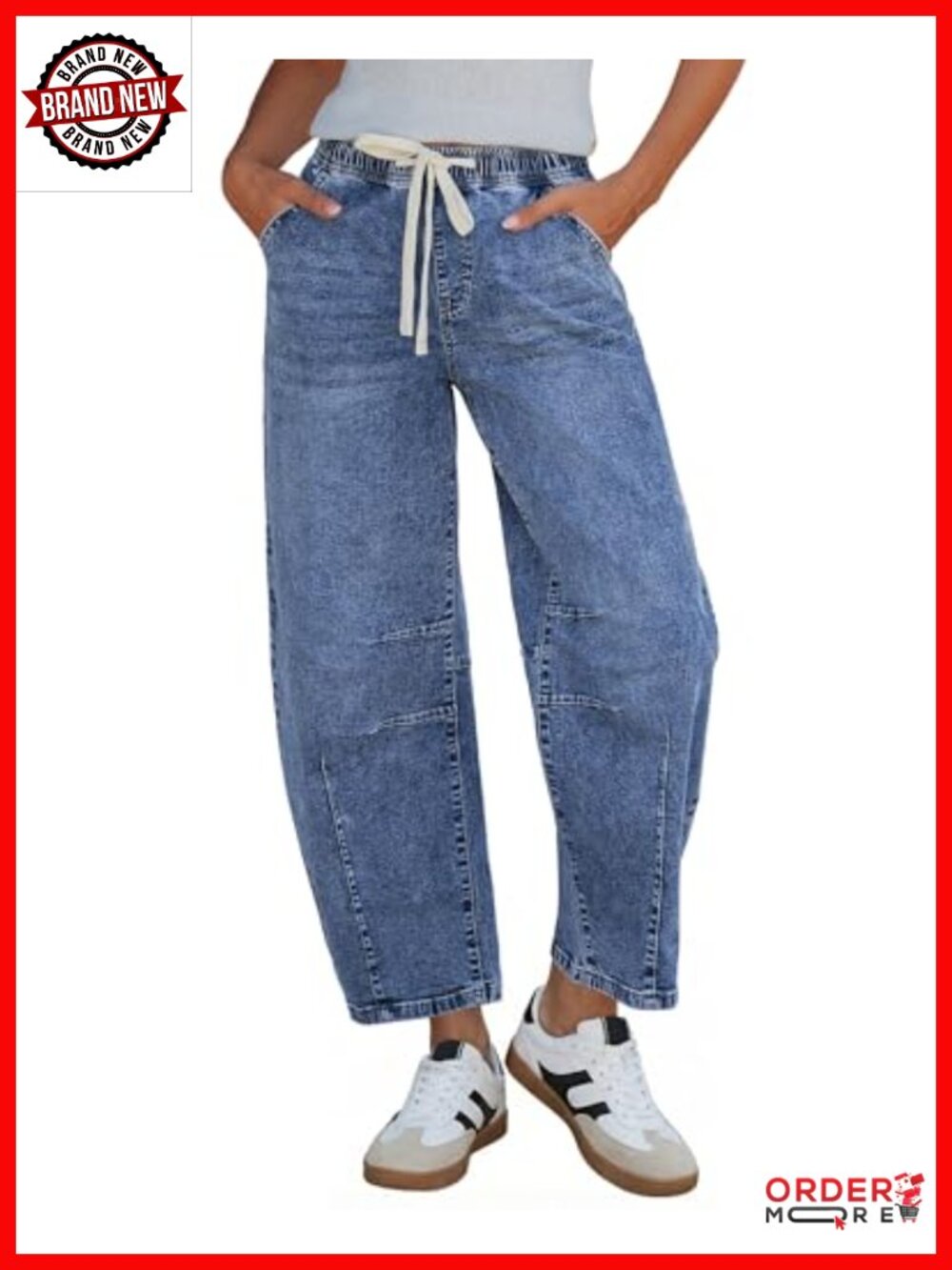 High Rise Pull On Barrel Jeans Women Trendy Cropped Wide Leg Denim Pants